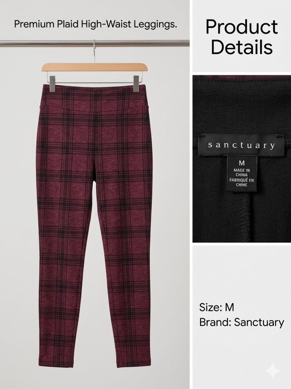 Sanctuary Burgundy and Black Plaid Trousers